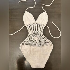 Cream Crochet One Piece Swimsuit